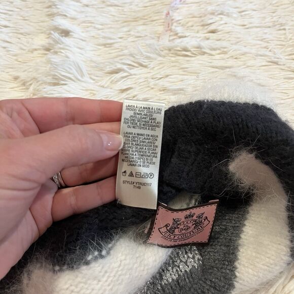 Juicy Couture Beret Women's Beanie One Size Black White Snow Bunny EUC Rabbit - Picture 5 of 5